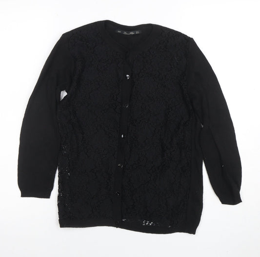Zara Women Black Lace Knit Long Sleeve Cardigan Size L