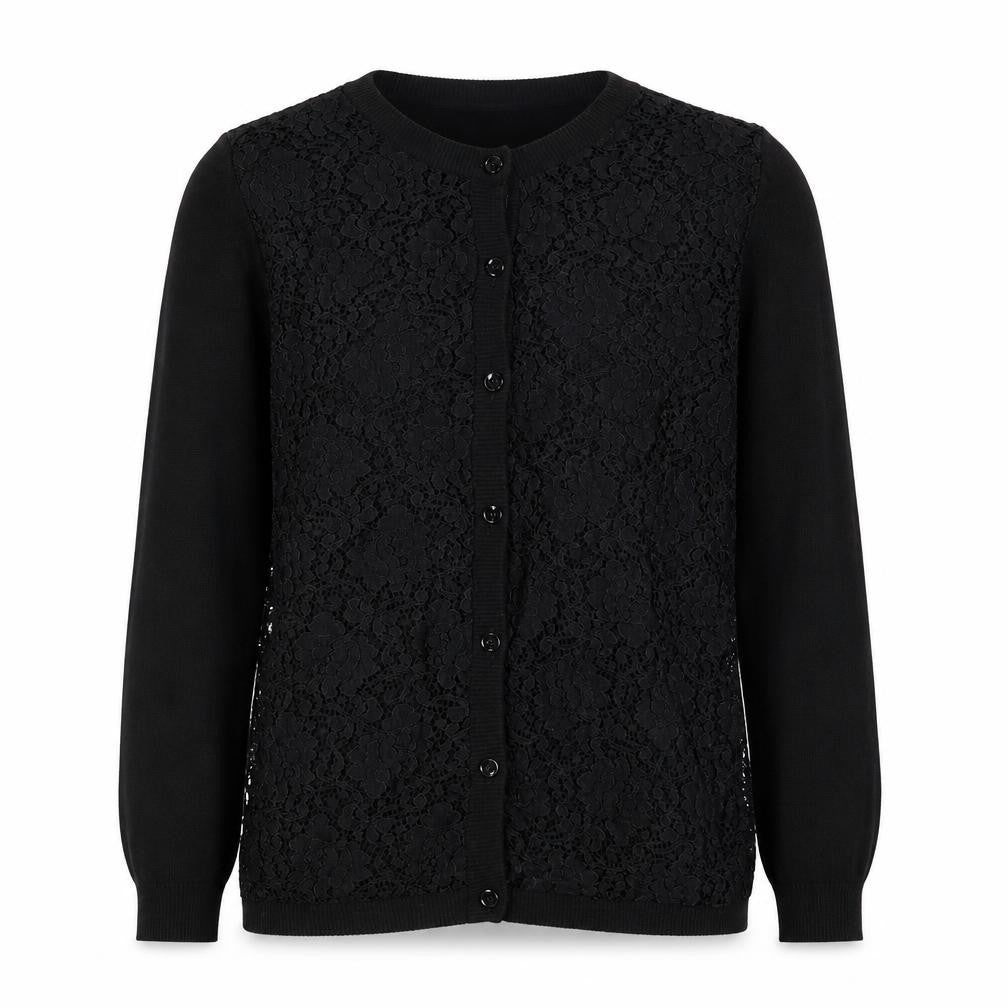 Zara Women Black Lace Knit Long Sleeve Cardigan Size L