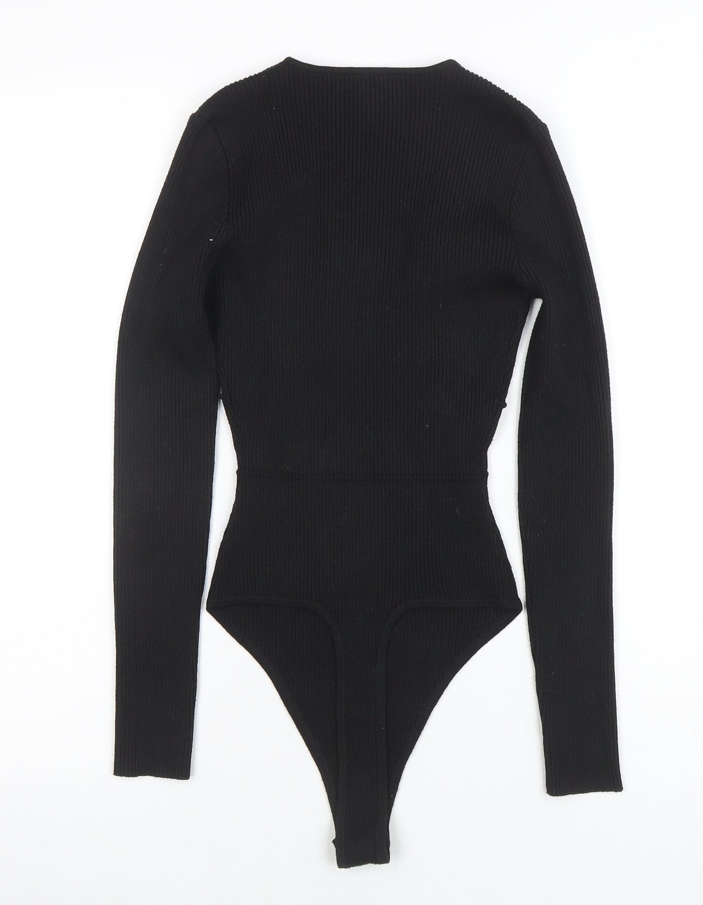 Missguided Women Black Ribbed Long Sleeve Bodysuit UK 8