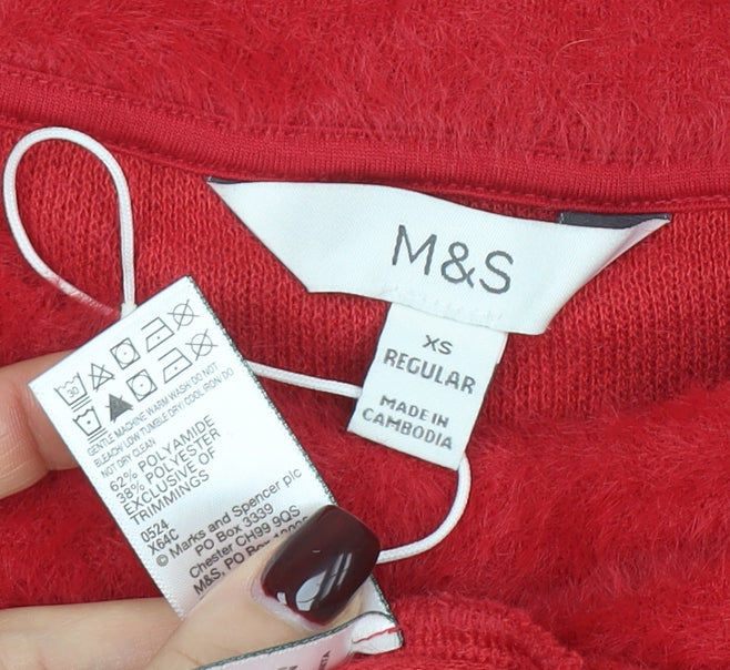 Marks and Spencer Women’s Red Fuzzy Knit Pullover Jumper XS