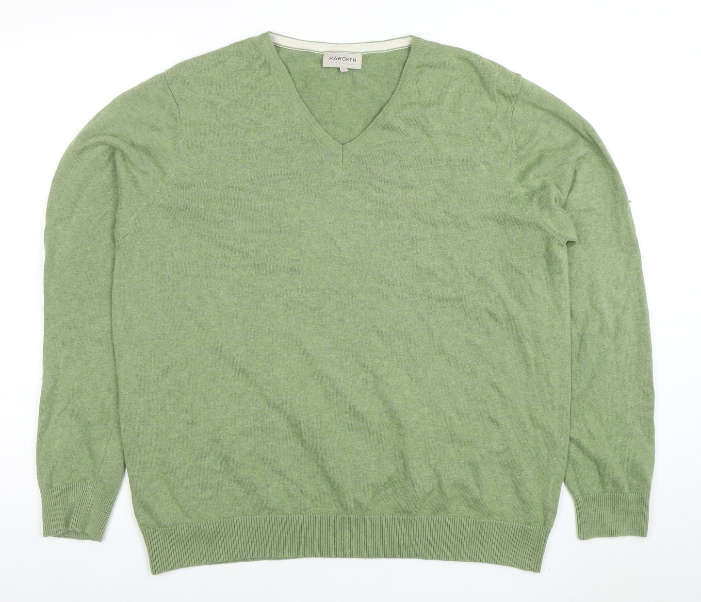 Haworth Men’s Green Cotton V-Neck Jumper Size L Lightweight Knit