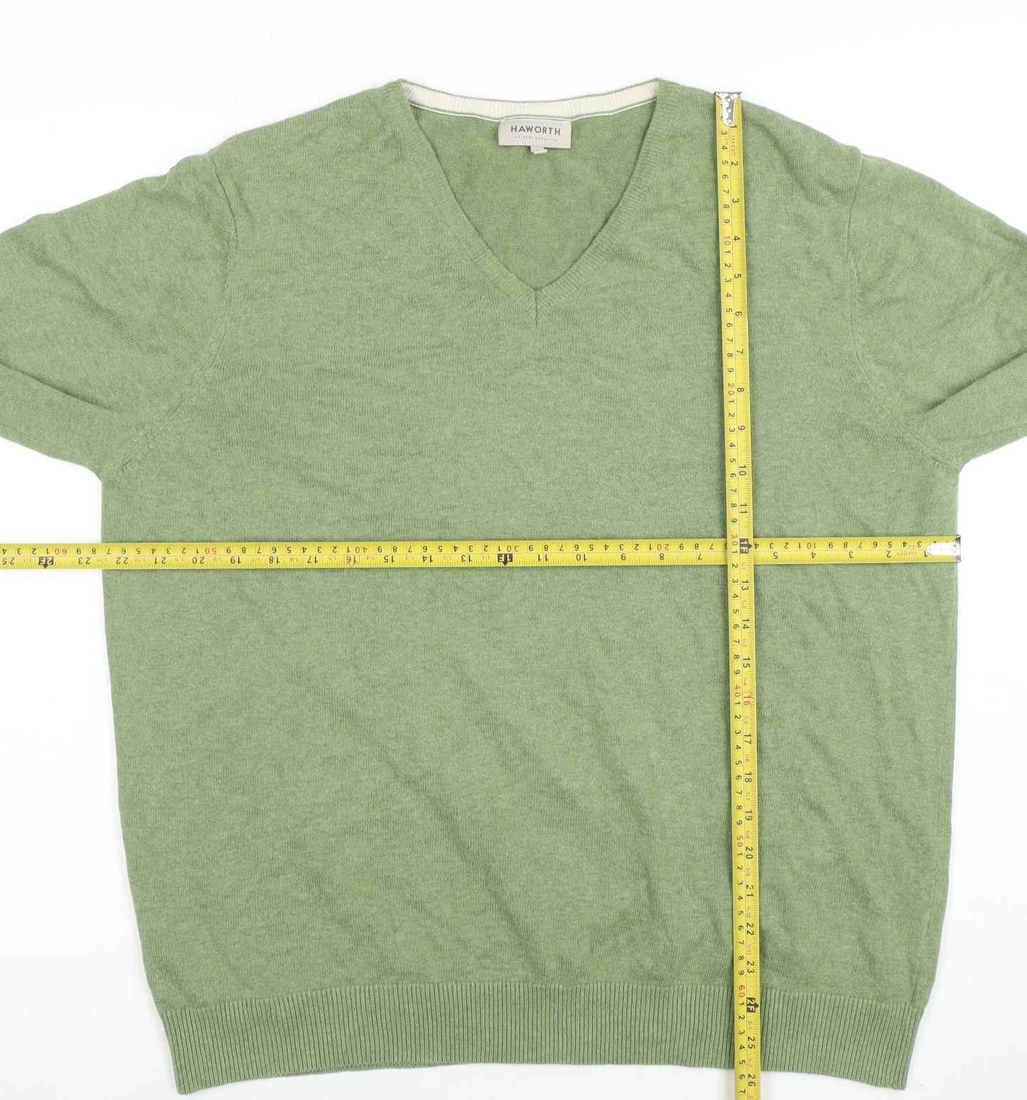 Haworth Men’s Green Cotton V-Neck Jumper Size L Lightweight Knit