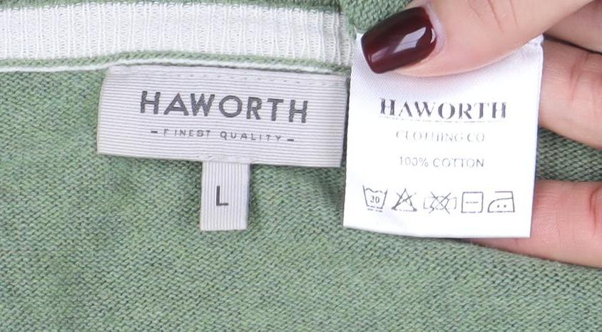 Haworth Men’s Green Cotton V-Neck Jumper Size L Lightweight Knit