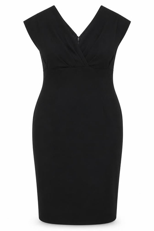 Front view of Roman Women’s Black Off Shoulder Bodycon Dress, size UK 18