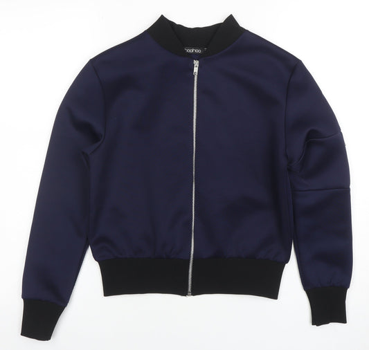 Boohoo Women's Blue Bomber Jacket UK 6 Lightweight Zip-Up Polyester
