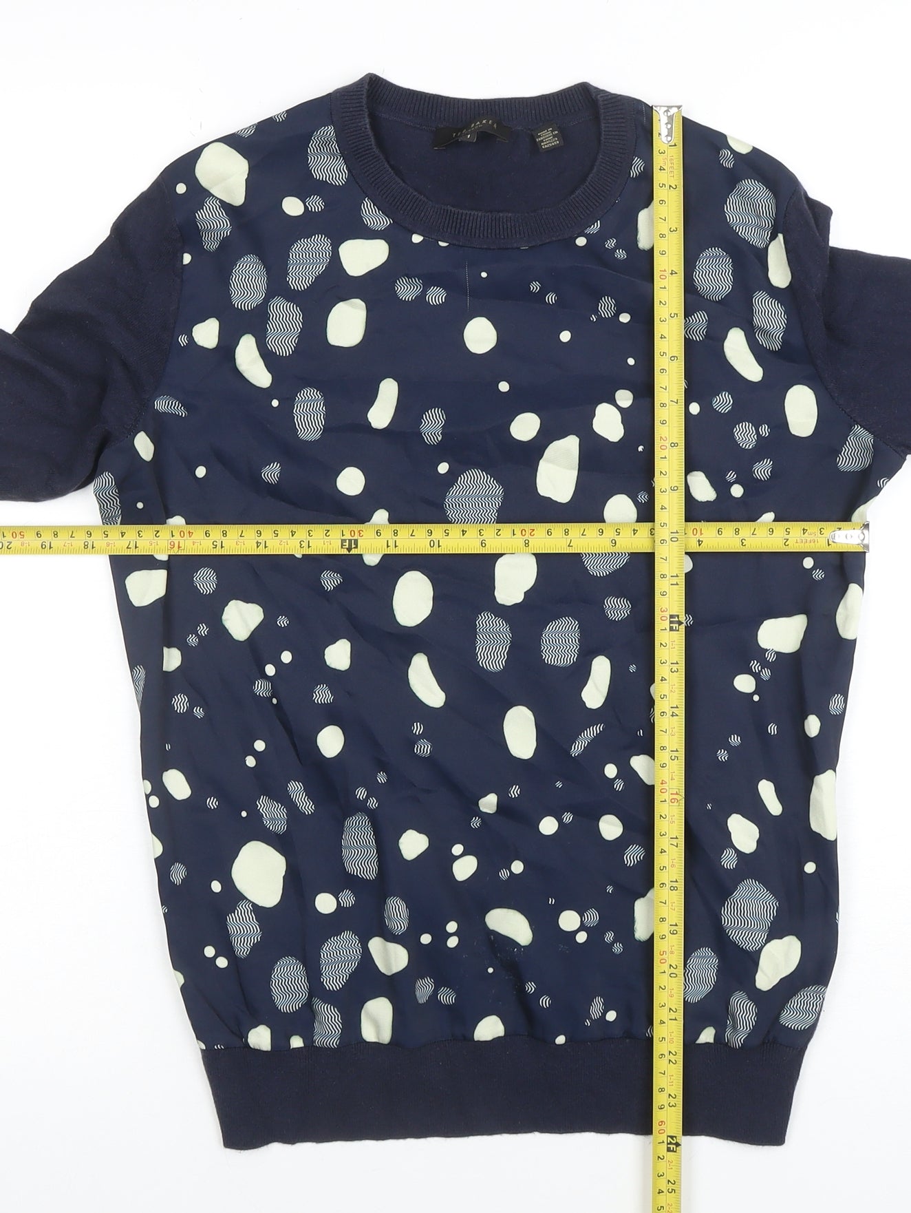 Ted Baker Women Blue Polka Dot Jersey Long Sleeve Blouse S