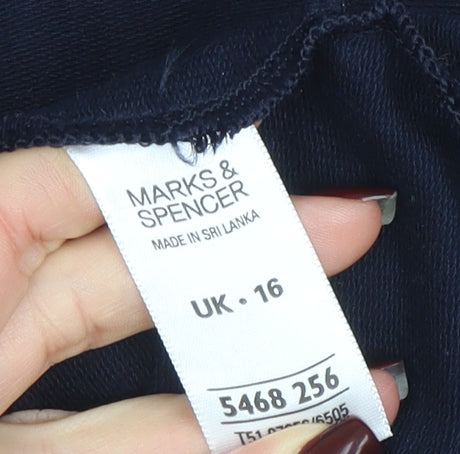 Marks and Spencer Womens Navy Full Zip Sweatshirt UK 16 Cotton Blend
