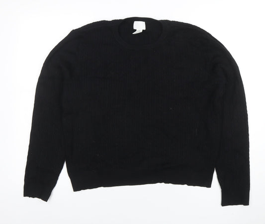H&M Women’s Black Cable-Knit Cotton Blend Crew Neck Jumper Size 14