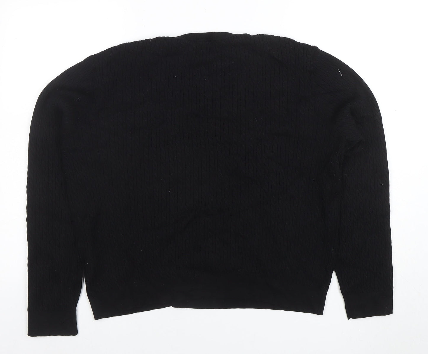 H&M Women’s Black Cable-Knit Cotton Blend Crew Neck Jumper Size 14