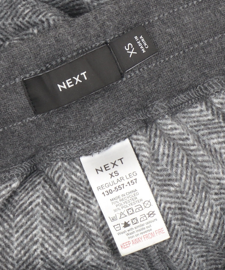 Next Women Grey Herringbone Jogger Trousers XS Regular Fit