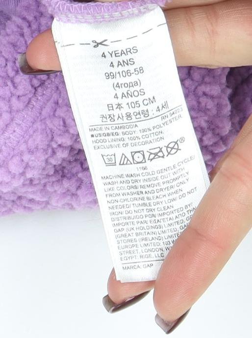 GAP Girls Purple Fleece Pullover Hoodie 4 Years Warm Winter Hooded Jumper