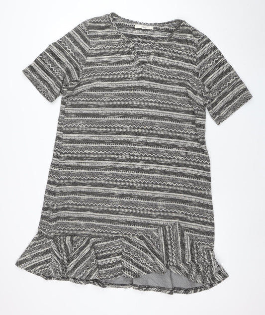 Next Women Grey Striped 3/4 Sleeve Knit Shift Dress Size 18