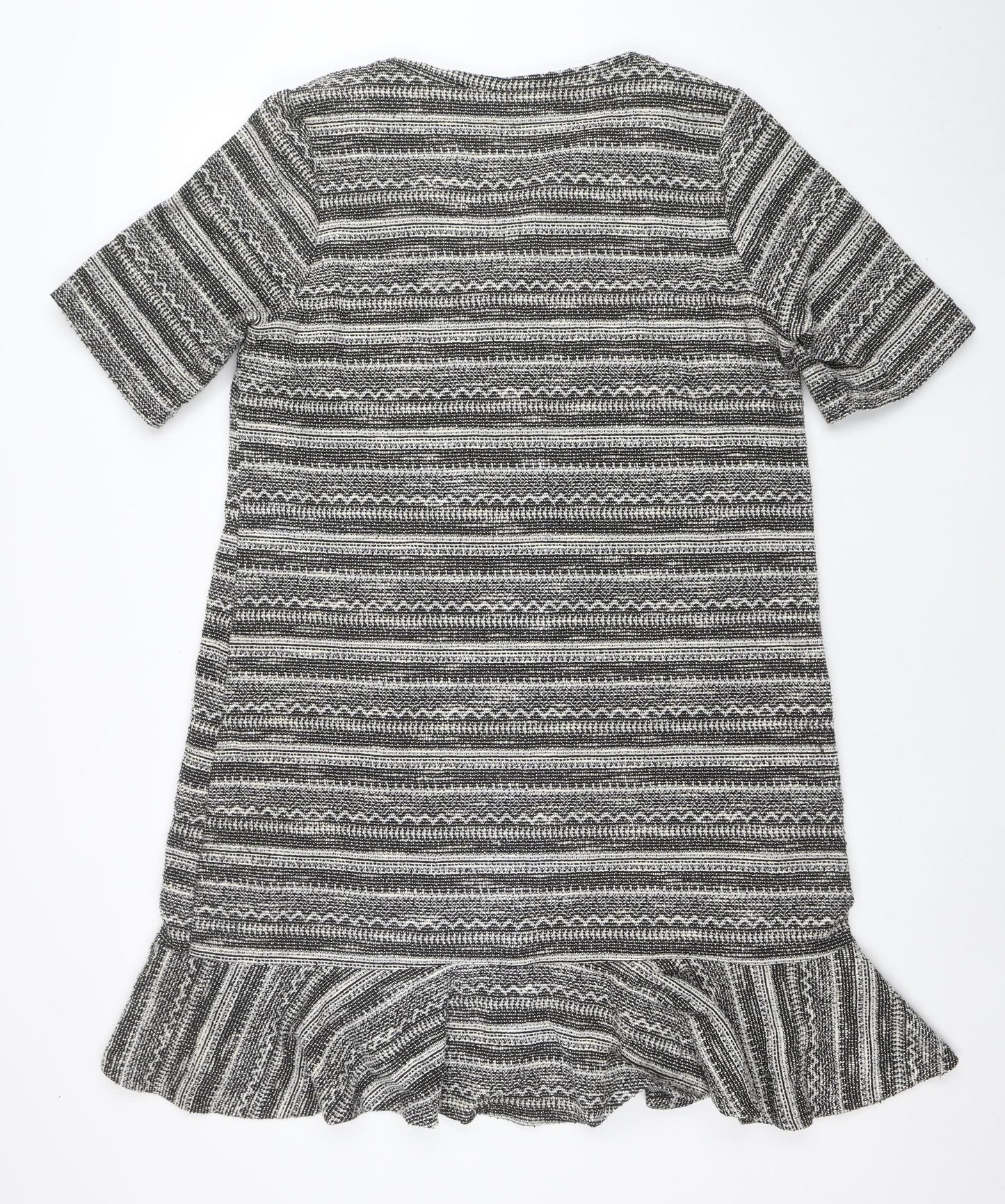 Next Women Grey Striped 3/4 Sleeve Knit Shift Dress Size 18