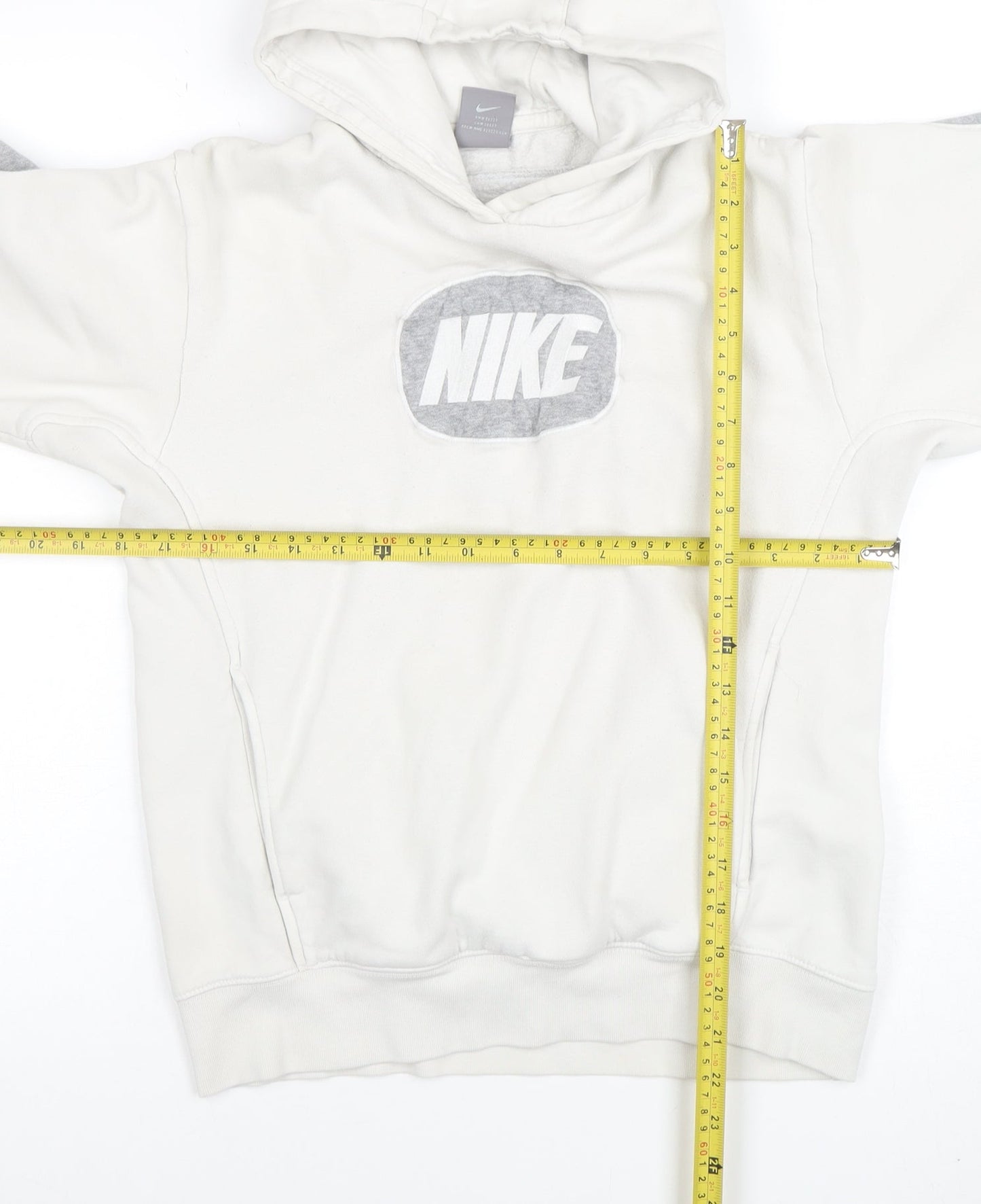 Nike Womens White Grey Hoodie L 14-16 Pullover Cotton Blend Logo