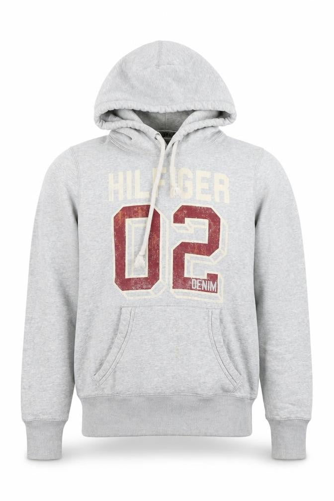 Tommy Hilfiger Men's Grey Pullover Hoodie Medium Logo Sports Fleece