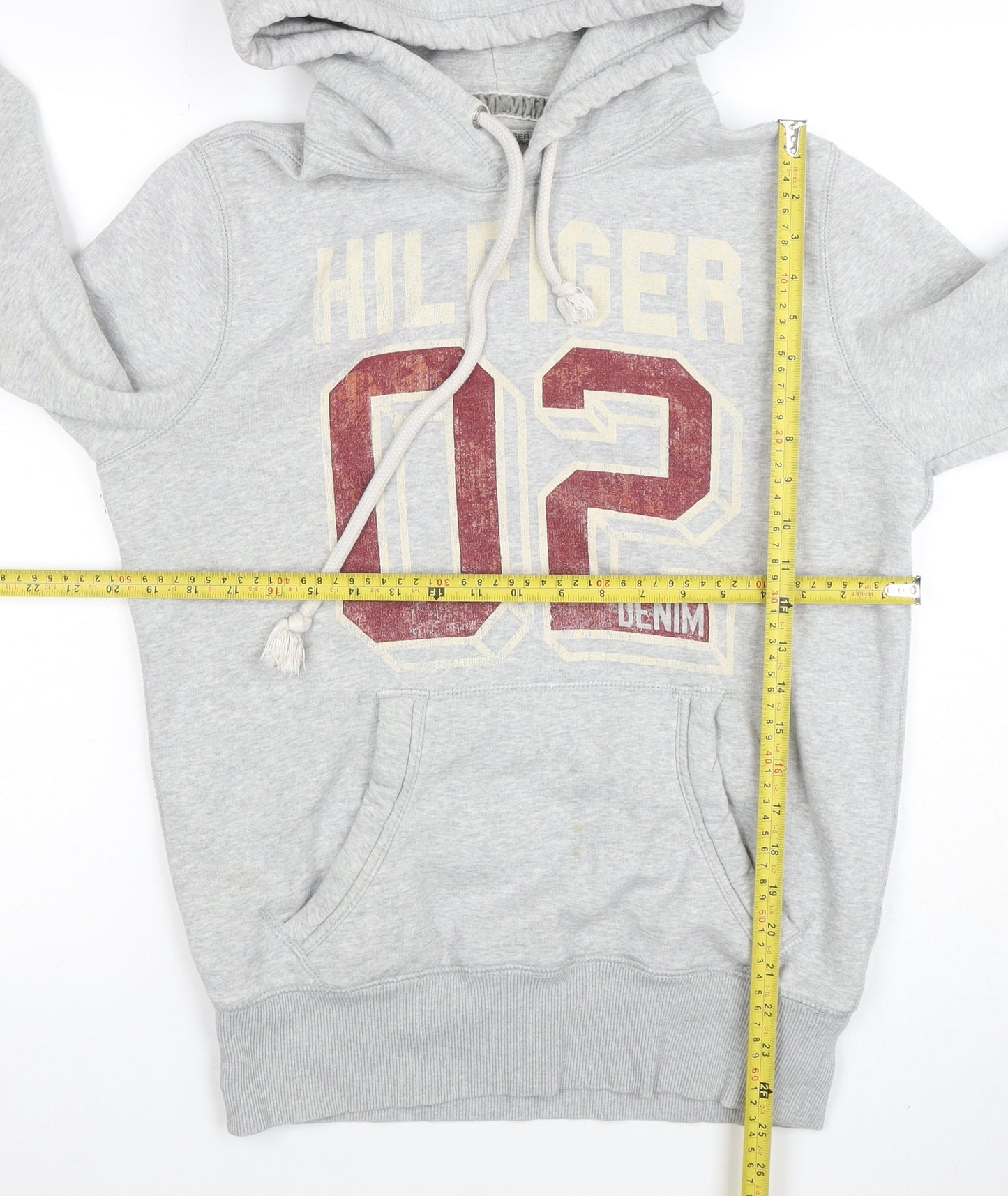 Tommy Hilfiger Men's Grey Pullover Hoodie Medium Logo Sports Fleece