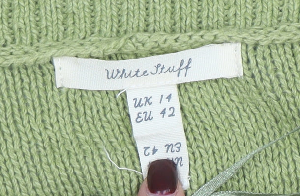 White Stuff Women's Green Cotton Linen Cardigan UK 14 V-Neck Relaxed Fit