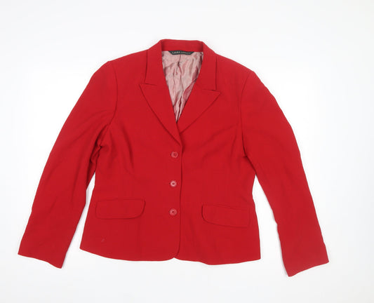 Laura Ashley Women Red Wool Single-Breasted Blazer UK 14