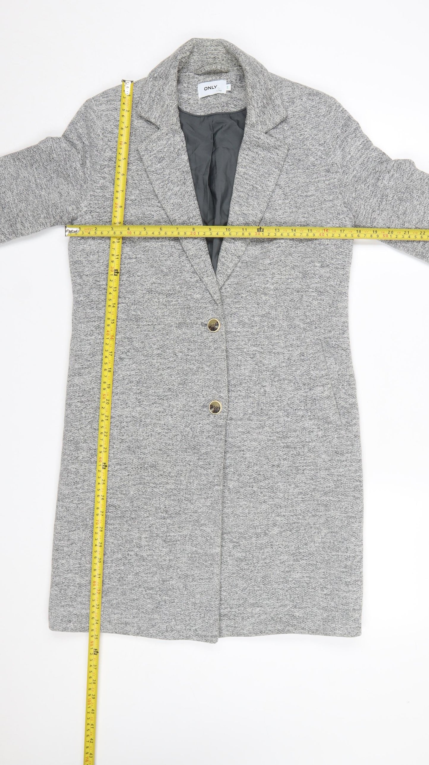 ONLY Women’s Grey Long Coat Size 6 Classic Button Up Overcoat