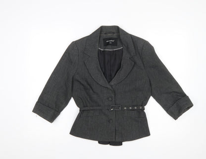 Additional front view of Atmosphere Women's Grey Belted Blazer, size 12, Tailored Work Jacket