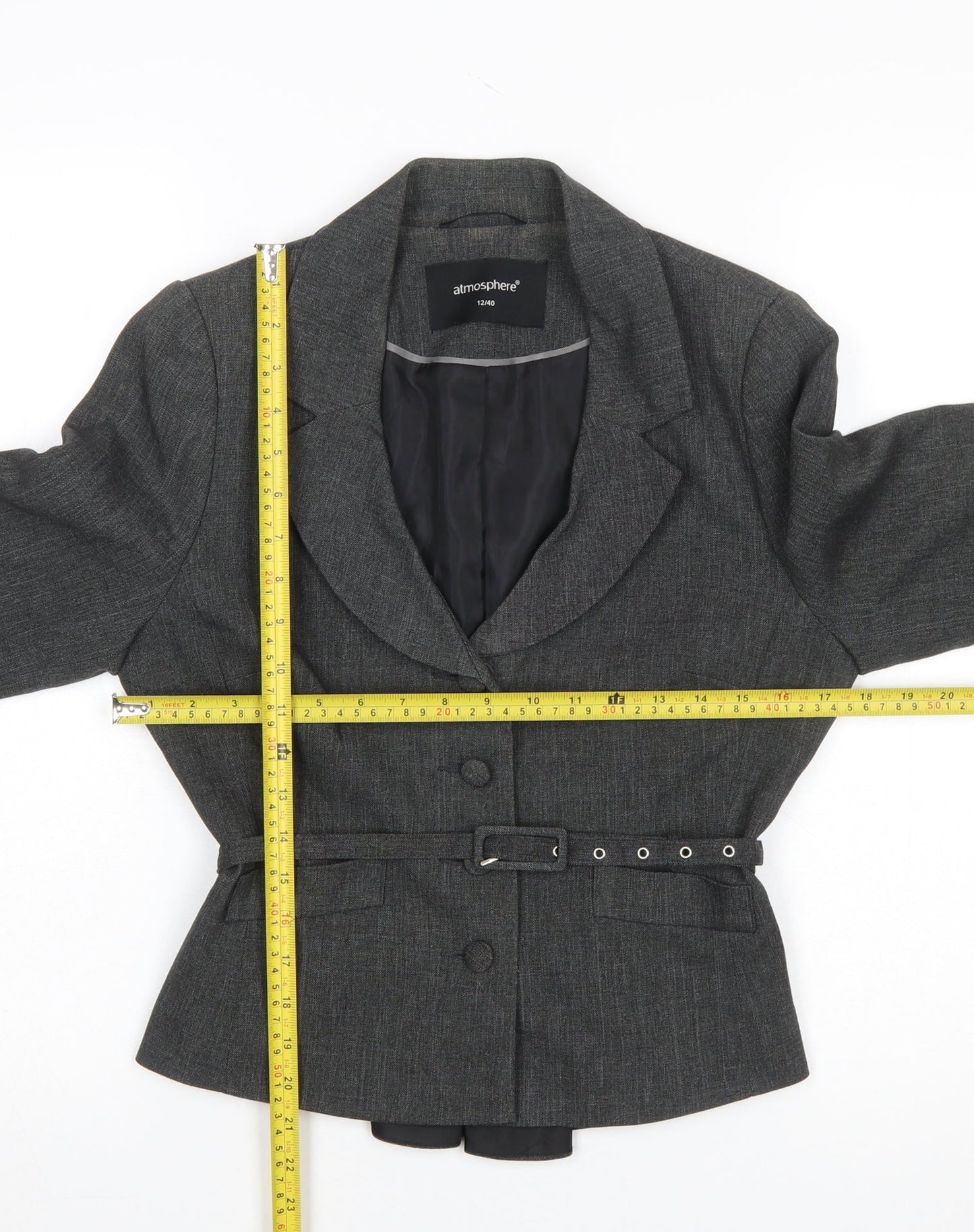 Atmosphere Women's Grey Belted Blazer Size 12 Tailored Work Jacket