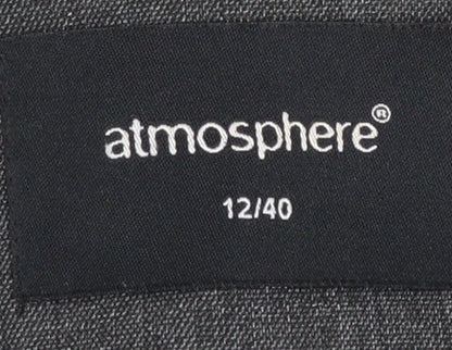 Brand and care label for Atmosphere Women's Grey Belted Blazer, size 12, Tailored Work Jacket