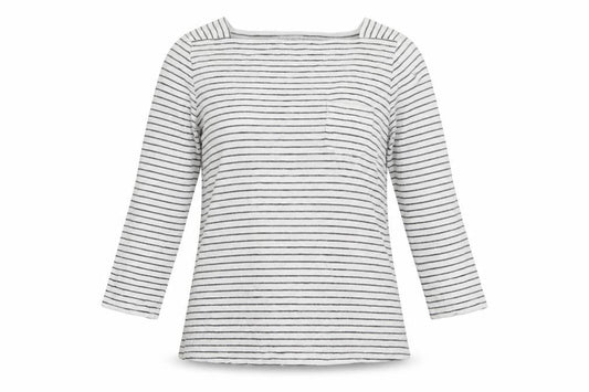 FatFace Womens Ivory Striped 3/4 Sleeve Boat Neck T-Shirt UK 14