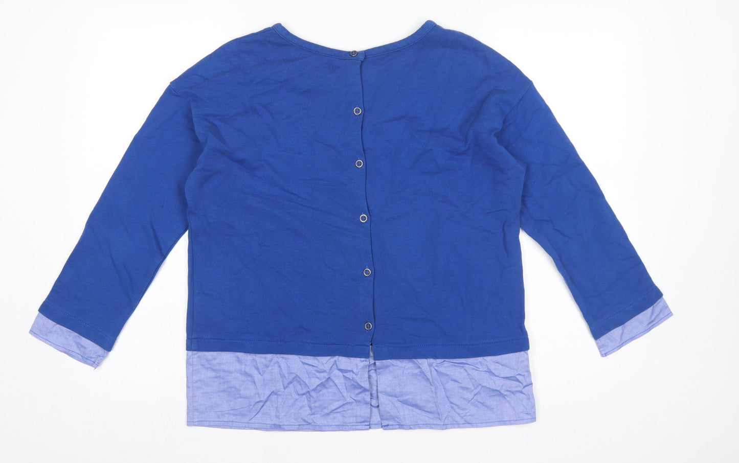 United Colors of Benetton Women's Blue Cotton Button Back Long Sleeve Blouse Size S