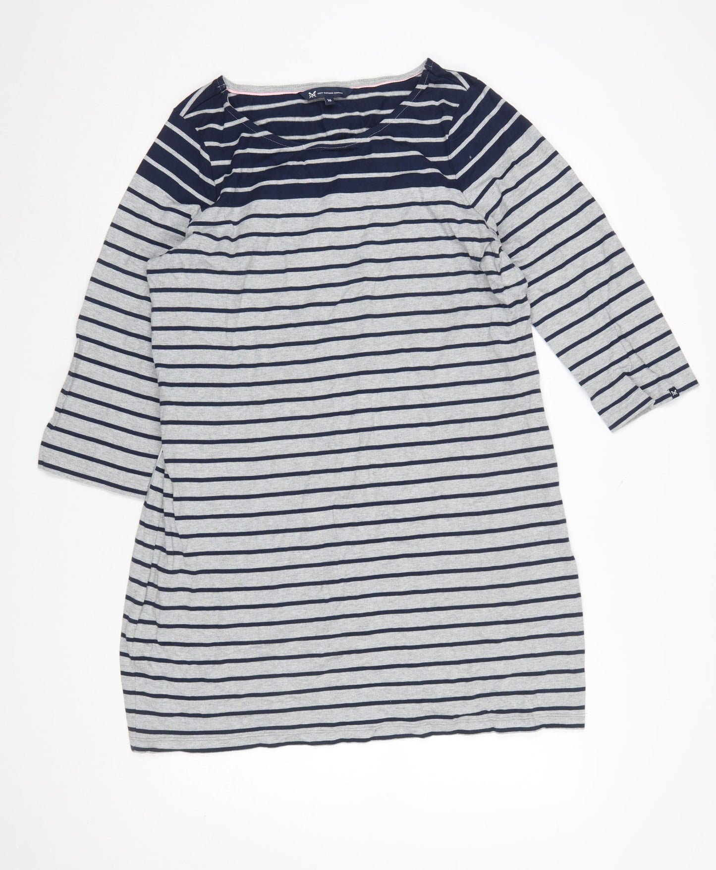 Crew Clothing Company Women Blue Striped Cotton T-Shirt Dress Size 16