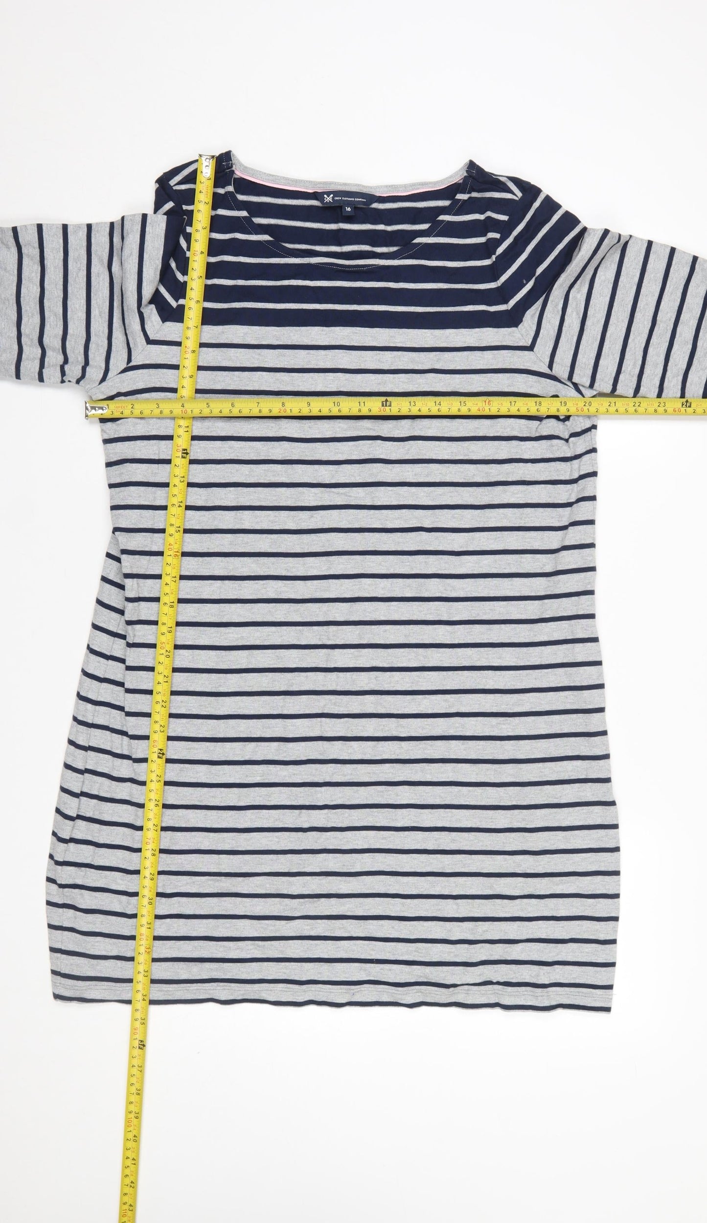Crew Clothing Company Women Blue Striped Cotton T-Shirt Dress Size 16