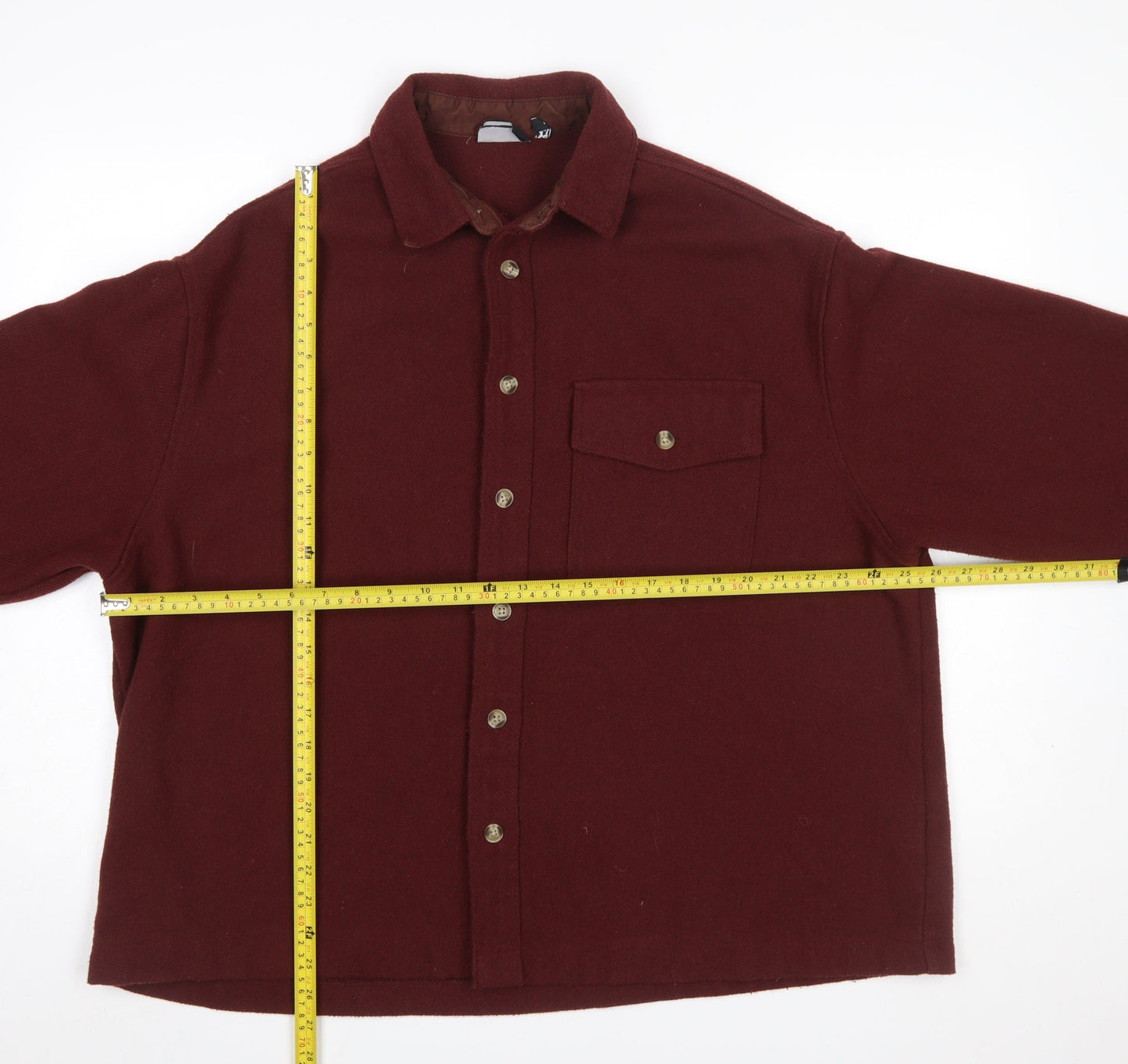 ASOS DESIGN Mens Red Wool Blend Shirt Jacket L 42in Casual Flannel