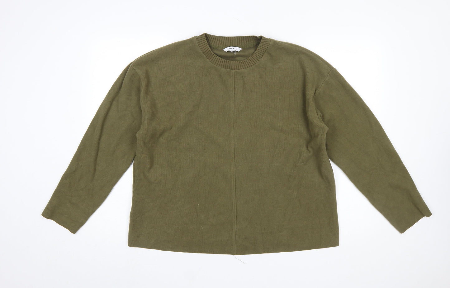 Next Women Green Crew Neck Long Sleeve Cotton Blend Pullover Jumper Size 16