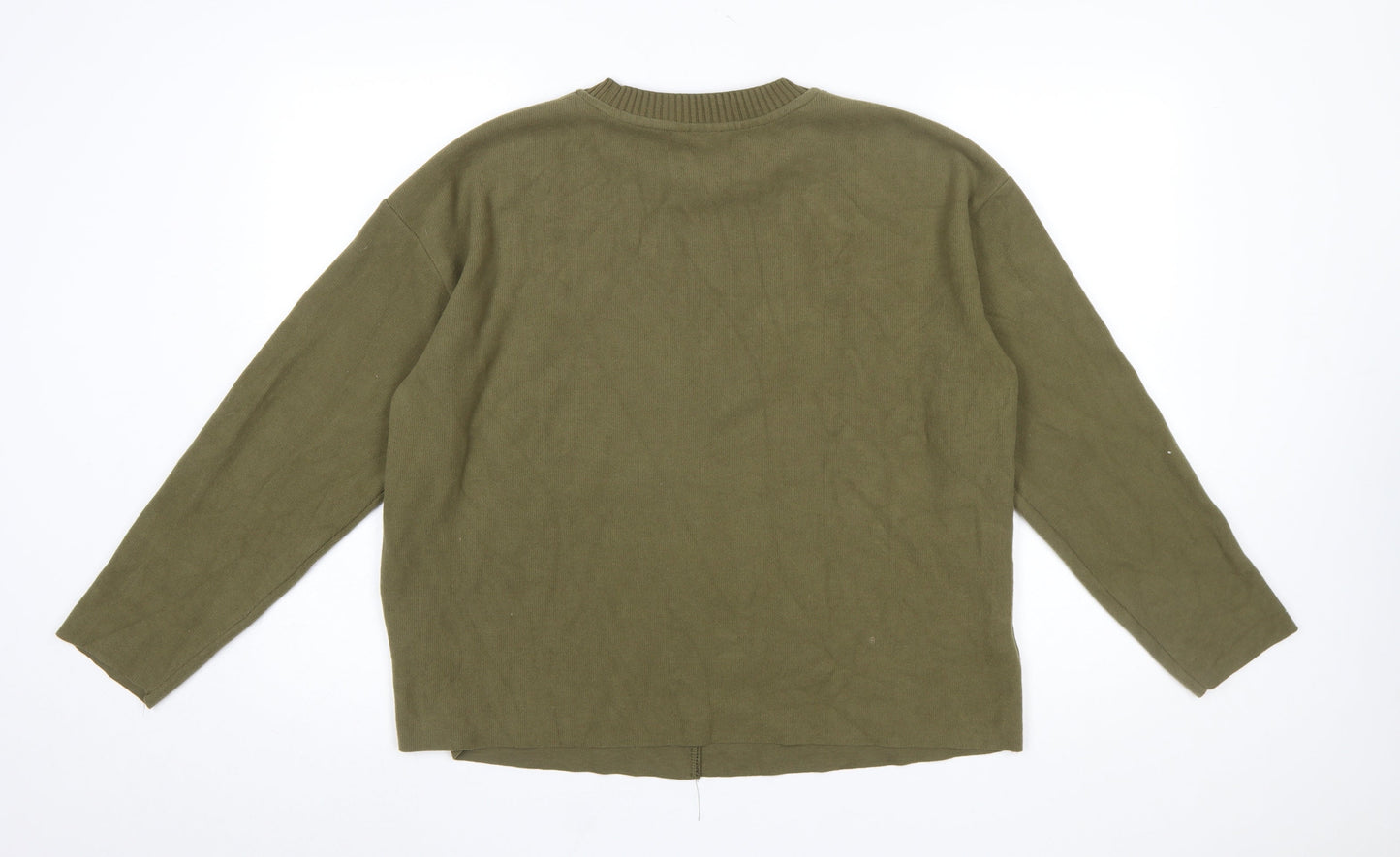 Next Women Green Crew Neck Long Sleeve Cotton Blend Pullover Jumper Size 16