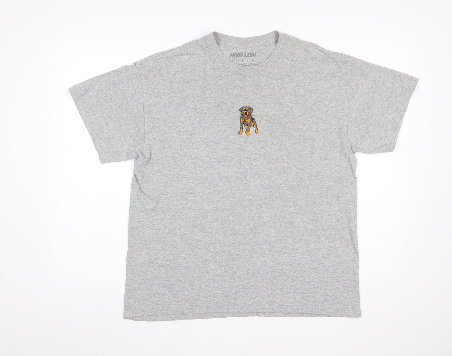 HNR LDN Men's Grey Dog Embroidered Cotton T-Shirt Size M