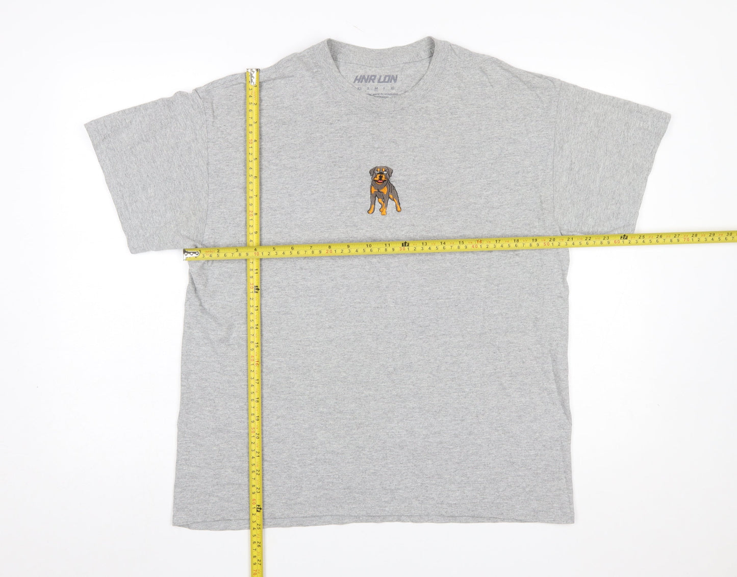 HNR LDN Men's Grey Dog Embroidered Cotton T-Shirt Size M