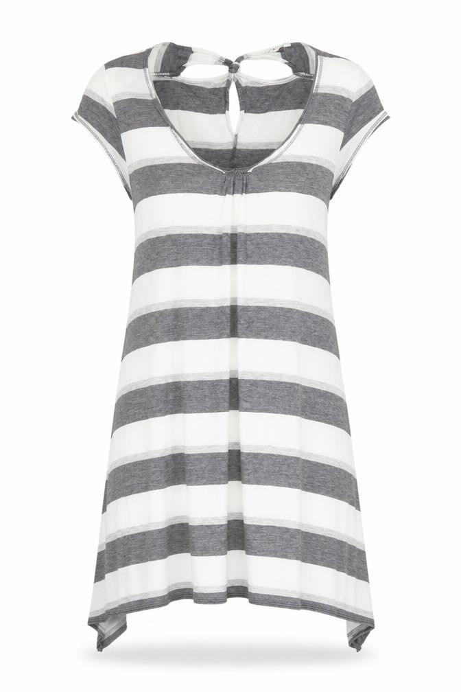 White Stuff Womens Grey Striped Tunic T-Shirt Size 10 Cotton Modal