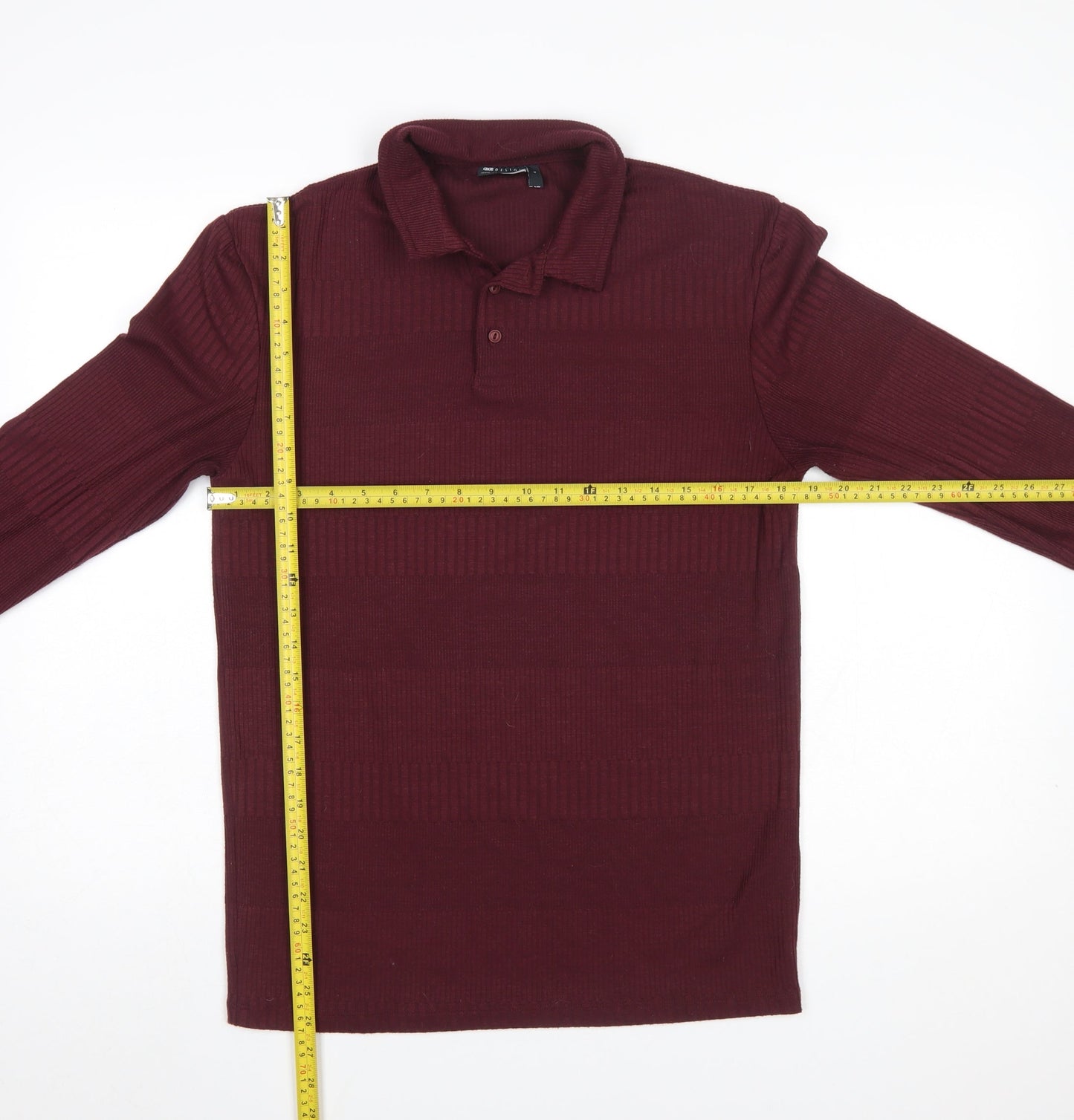 ASOS Design Men's Burgundy Long Sleeve Polo Shirt Size L