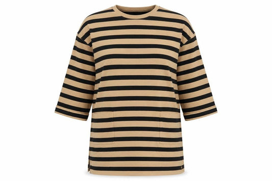 FatFace Women’s Beige Striped 3/4 Sleeve Tunic Top UK 12