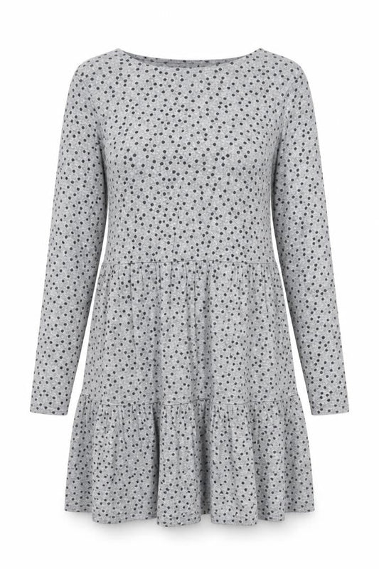 New Look Women Grey Polka Dot Skater Dress Size 12 Long Sleeve