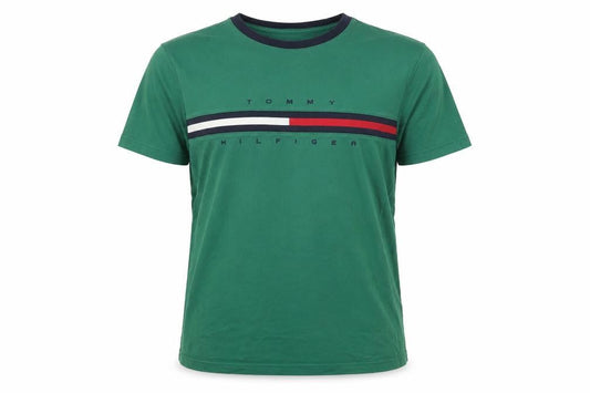 Tommy Hilfiger Men's Green Logo Crew Neck Cotton T-Shirt Size S