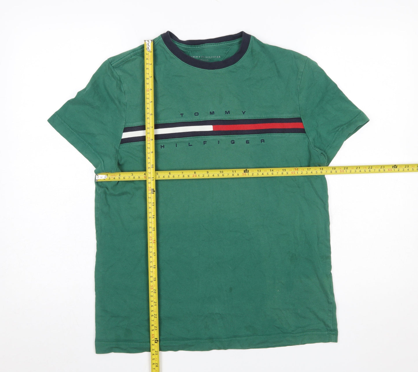 Tommy Hilfiger Men's Green Logo Crew Neck Cotton T-Shirt Size S