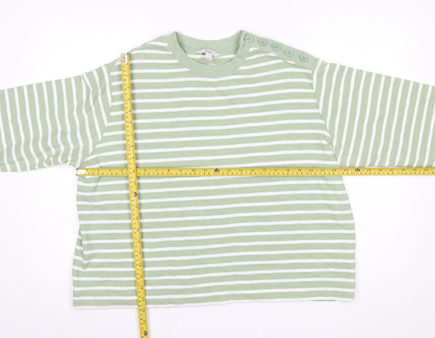Marks and Spencer Women Green White Striped Pullover Jumper L