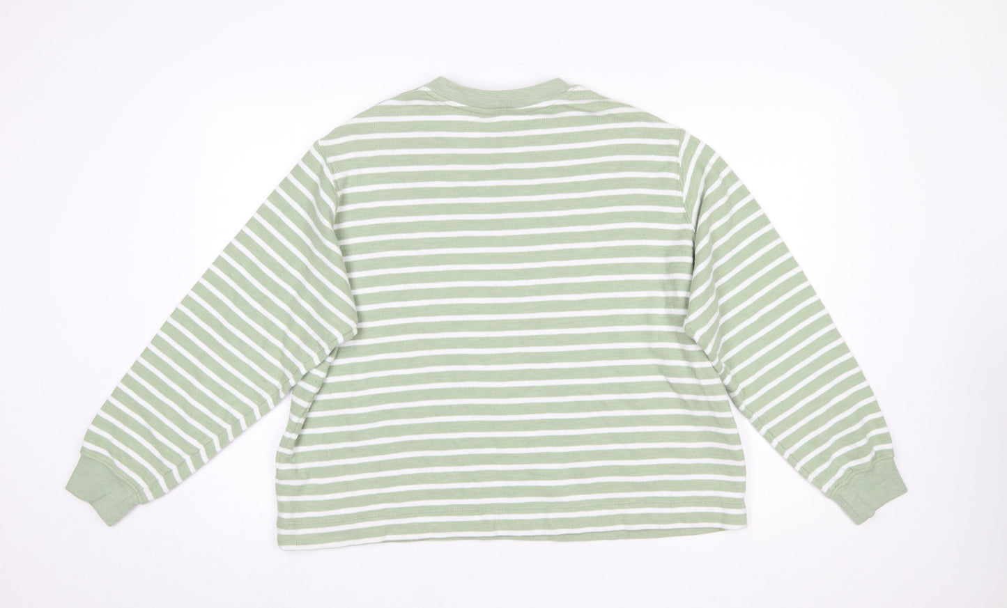 Marks and Spencer Women Green White Striped Pullover Jumper L