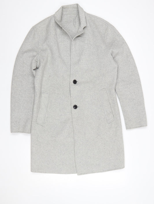 Zara Man Men's Grey Wool Blend Mid-Length Overcoat Size S