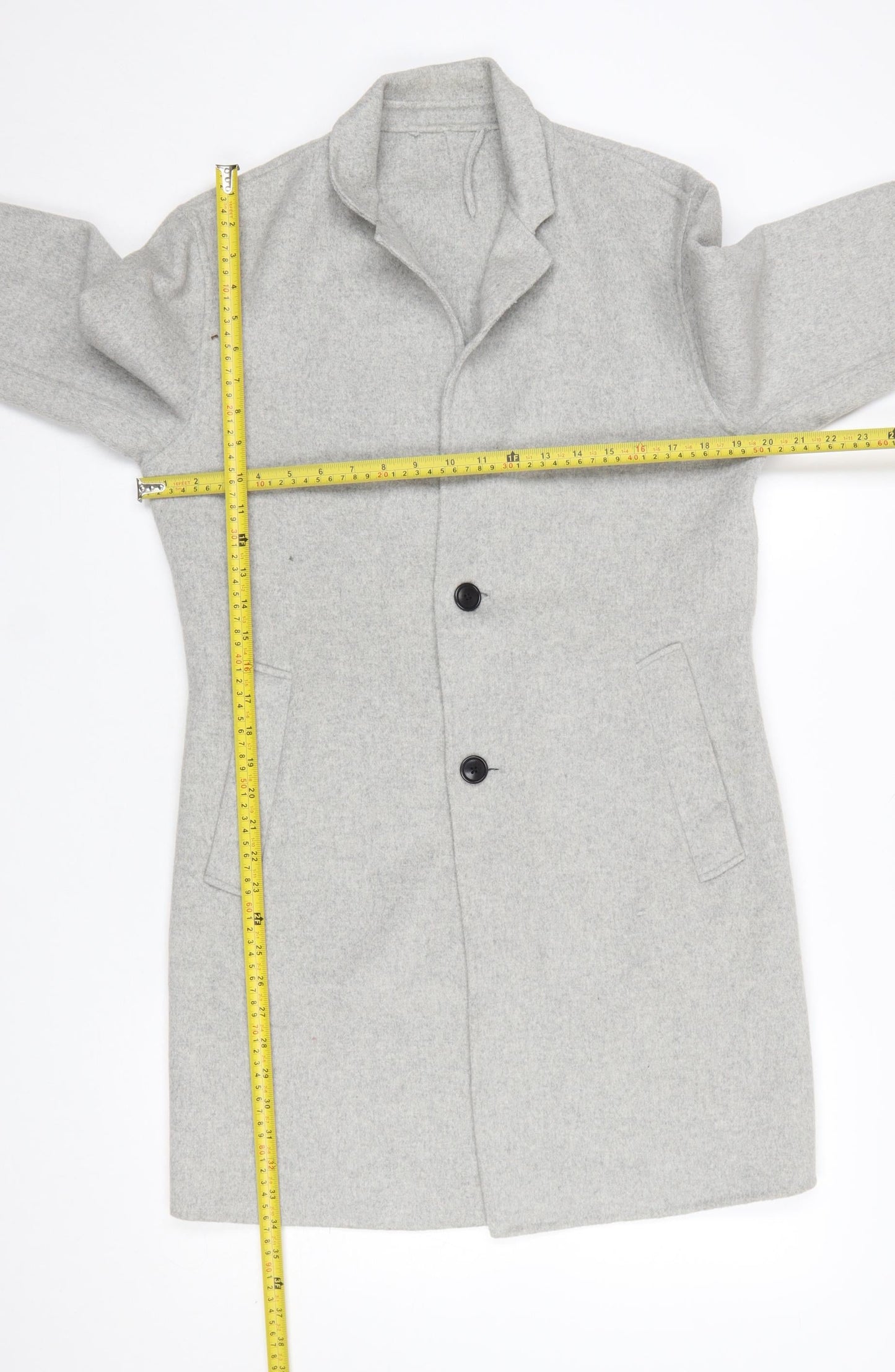 Zara Man Men's Grey Wool Blend Mid-Length Overcoat Size S