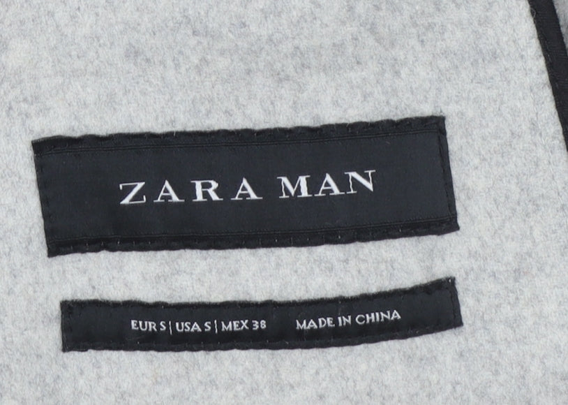 Zara Man Men's Grey Wool Blend Mid-Length Overcoat Size S
