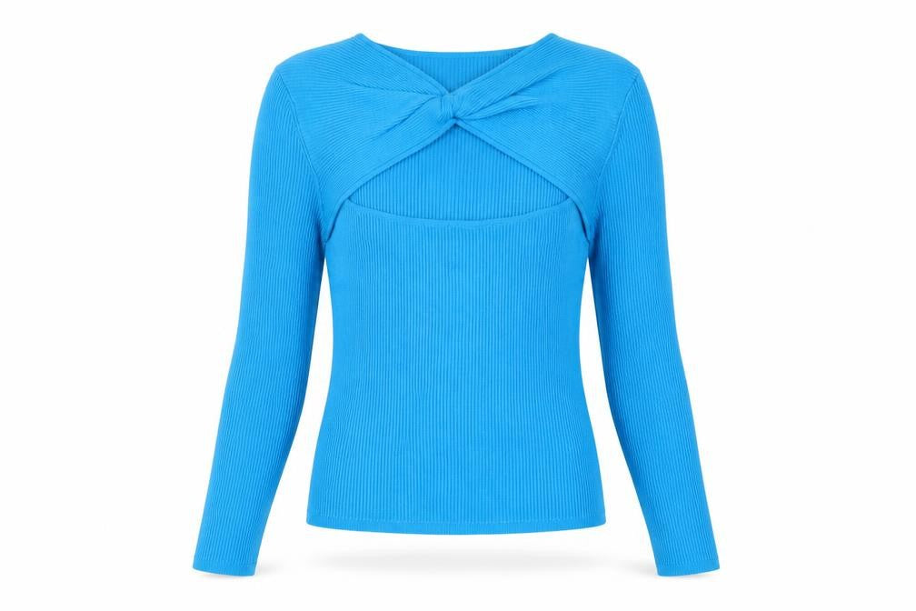 Zara Women Blue Slim Fit Bow Front Knit Pullover Jumper Size 12