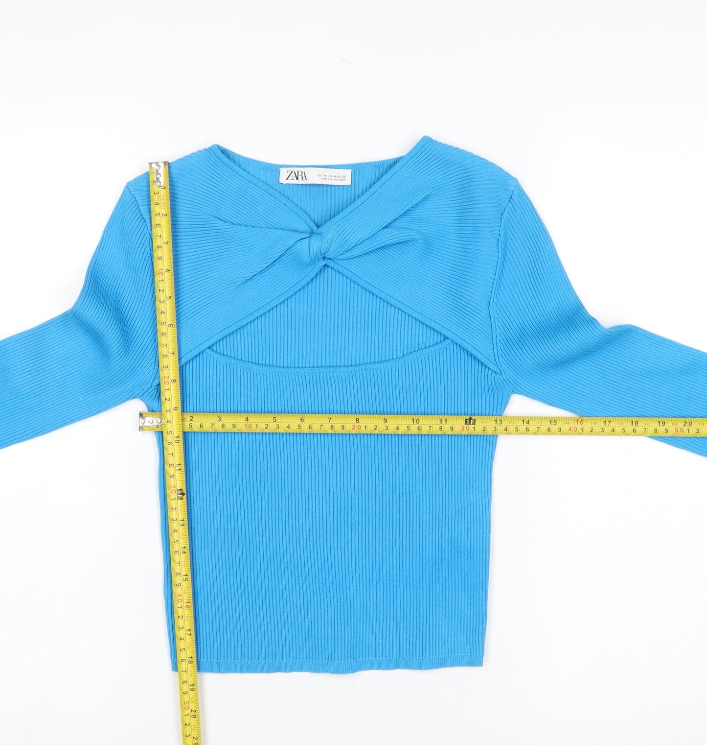 Zara Women Blue Slim Fit Bow Front Knit Pullover Jumper Size 12