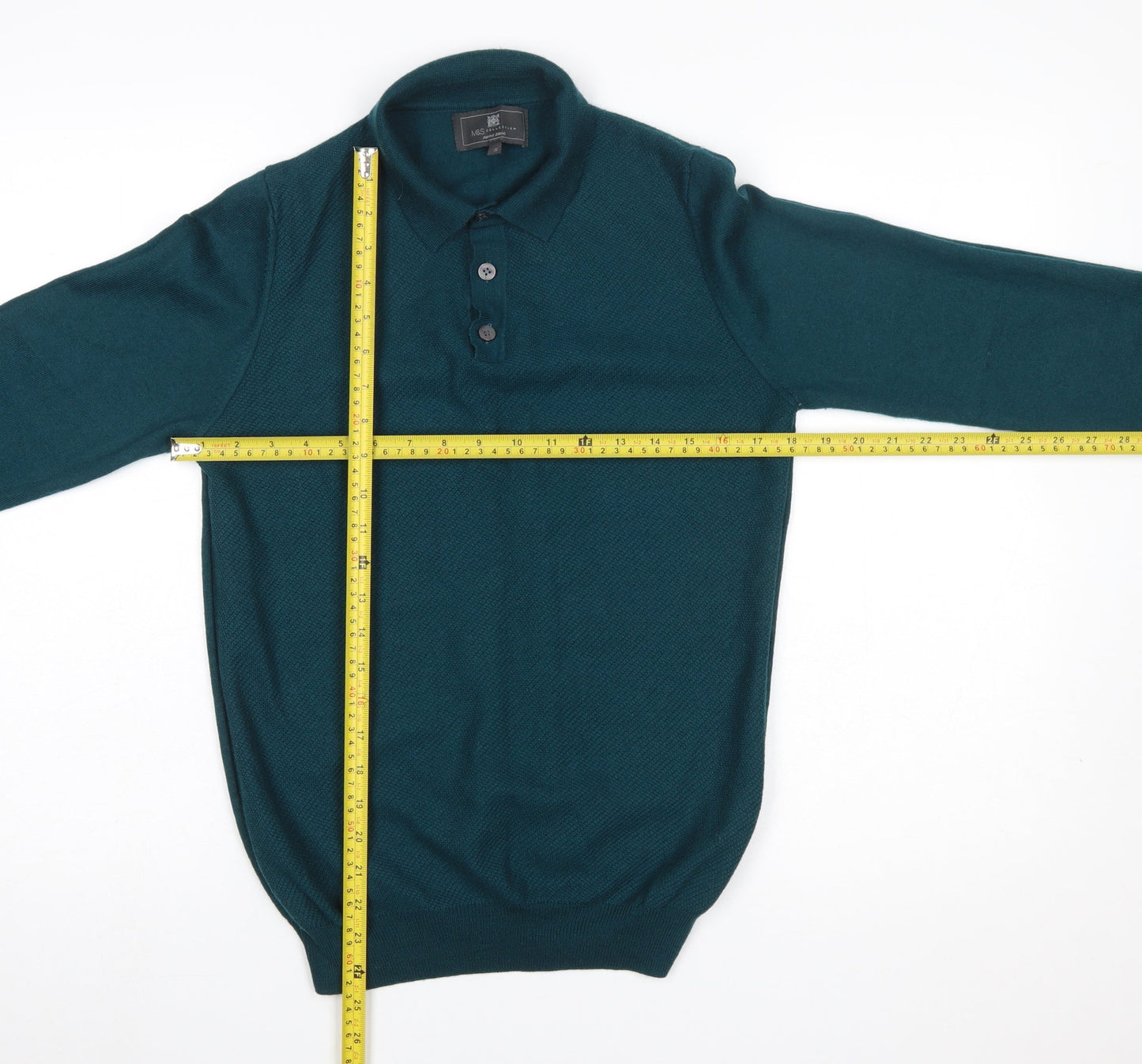 Marks and Spencer Men’s Green Merino Blend Henley Jumper Small
