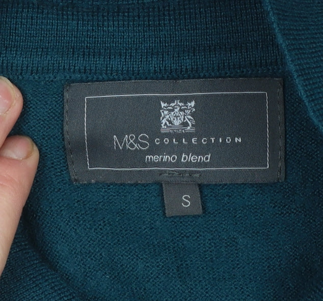 Marks and Spencer Men’s Green Merino Blend Henley Jumper Small